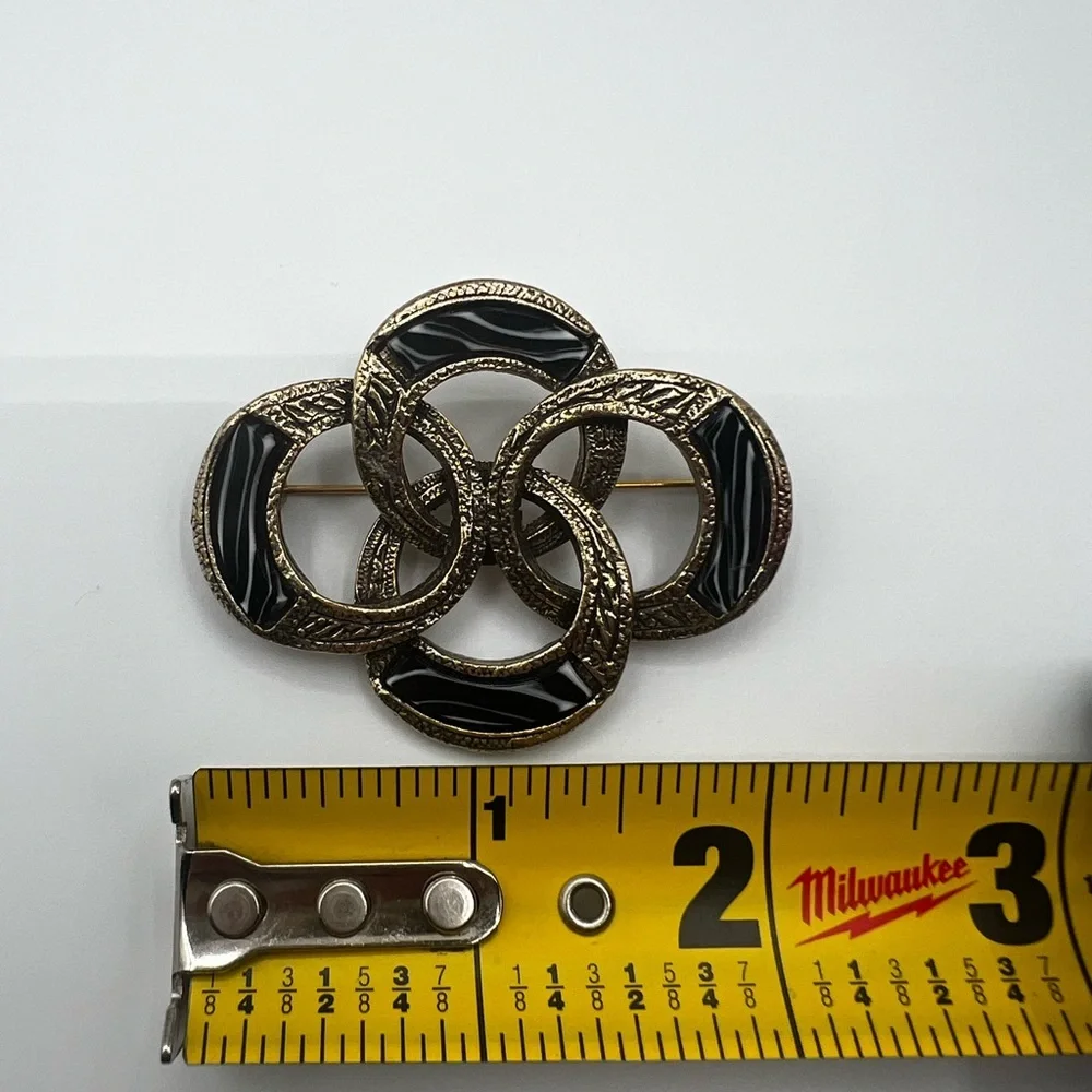Vintage Celtic Black and Gold Brooch